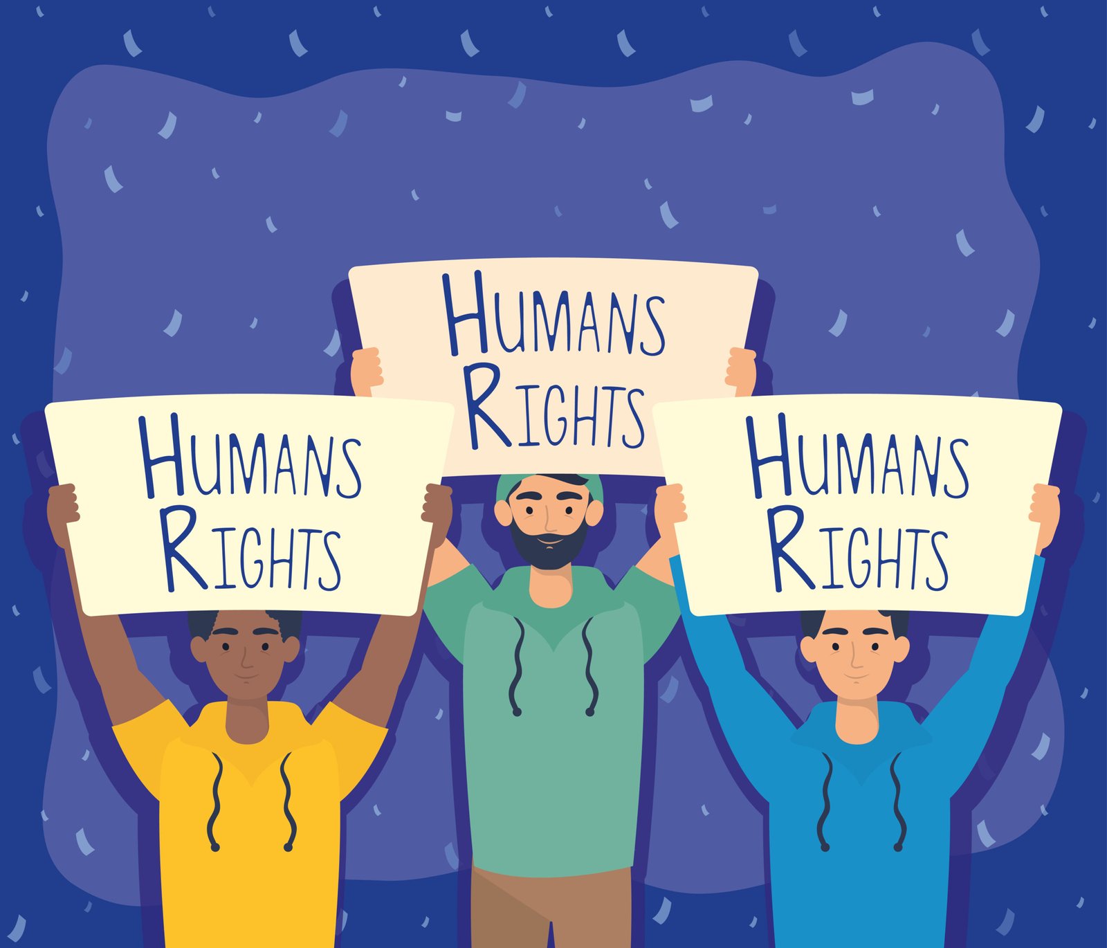 young interracial people with human rights label vector illustration design